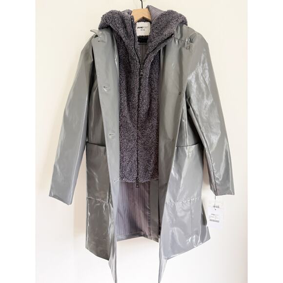 NWT Jane Post Raincoat Slicker Gray removable Faux Fur Vest Medium - Picture 3 of 9